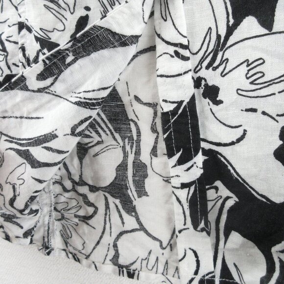 Harve Bernard Black and White Linen Blouse Size L Abstract Floral - Picture 4 of 16